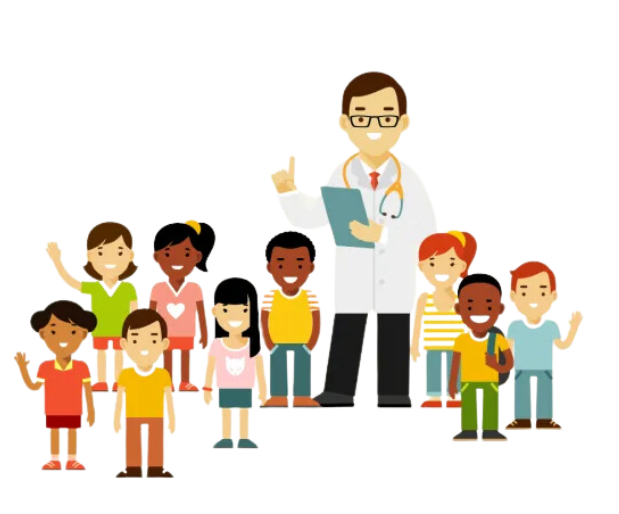 group of children with a doctor