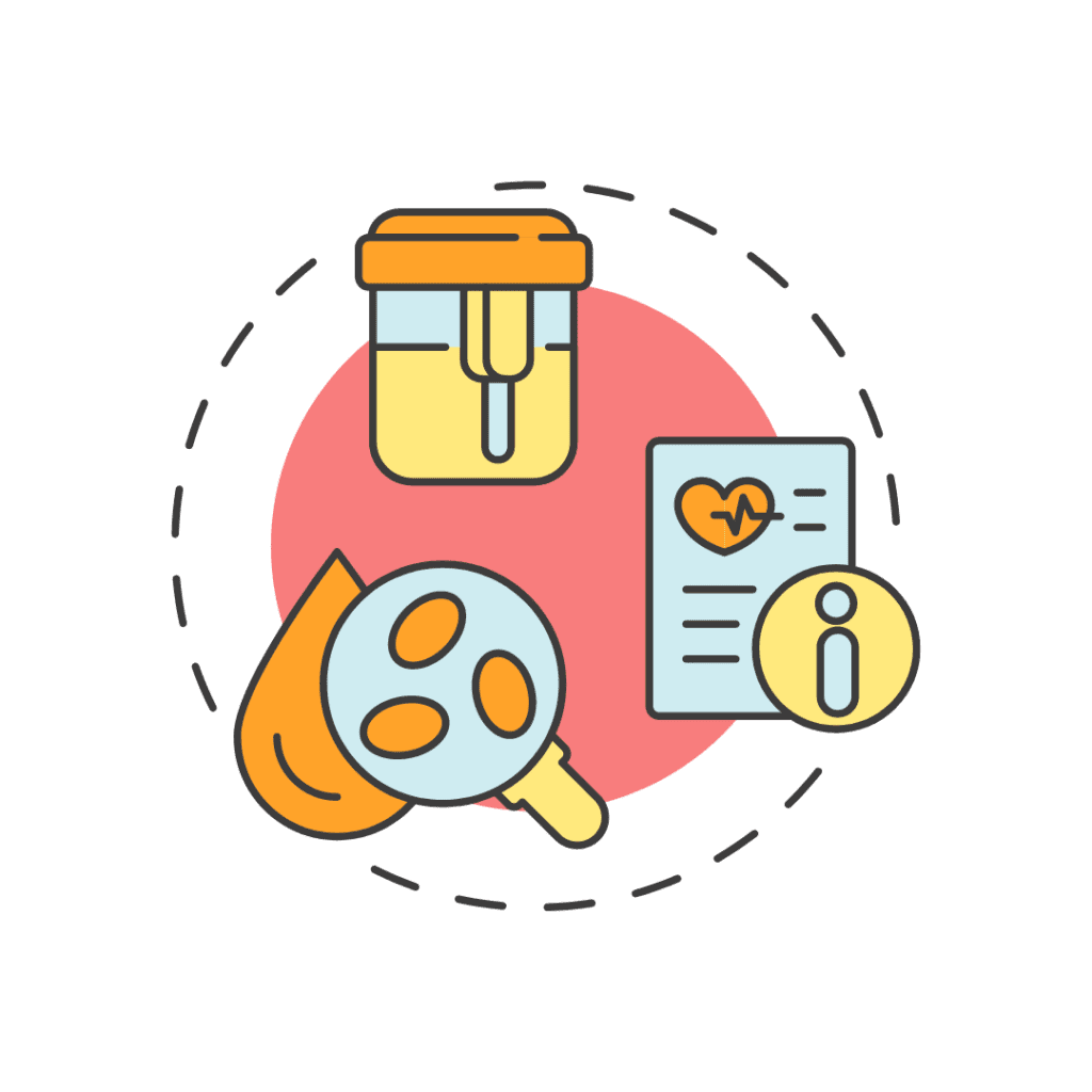 icons of urine and blood samples with a document