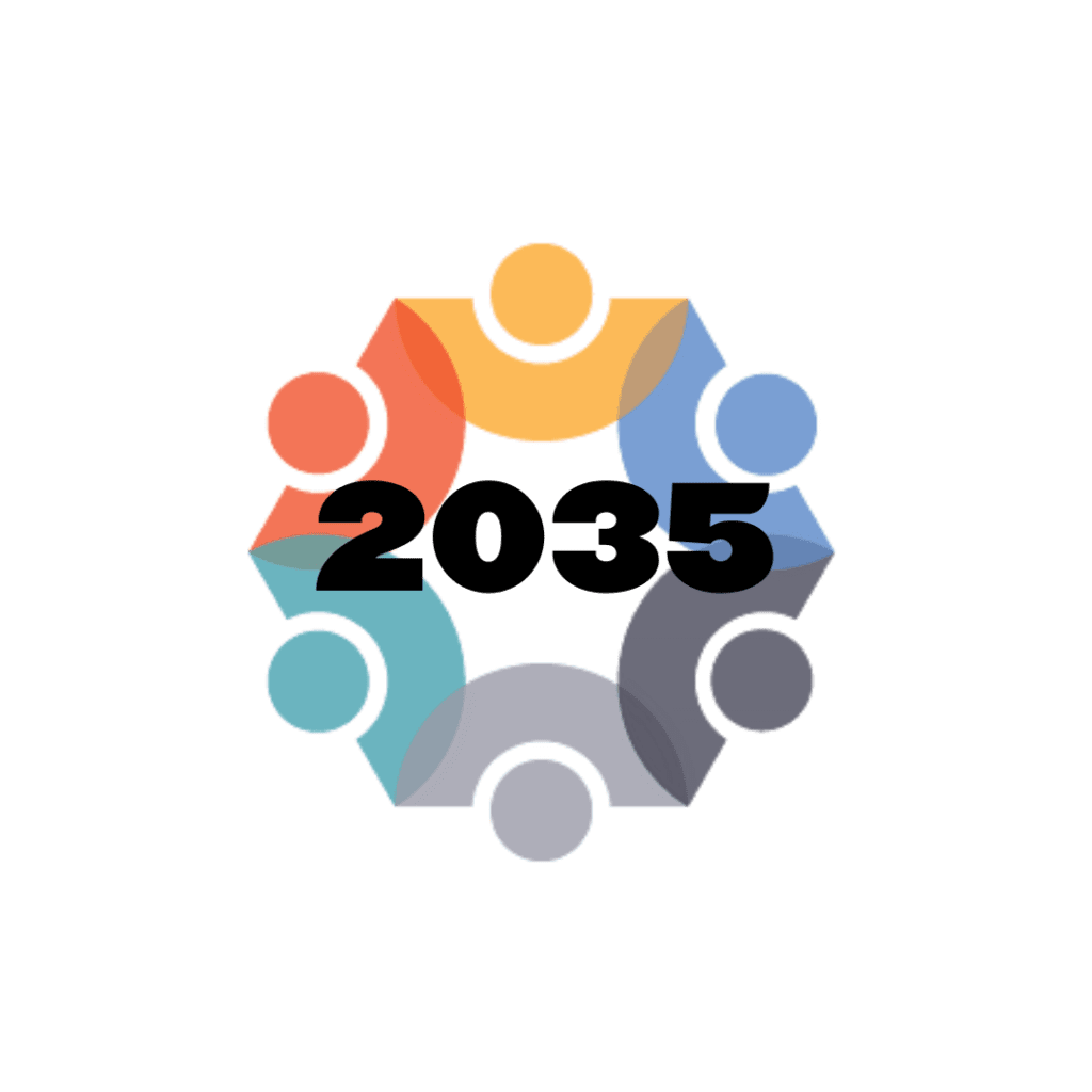 circle logo of people joining together with 2035 in the middle