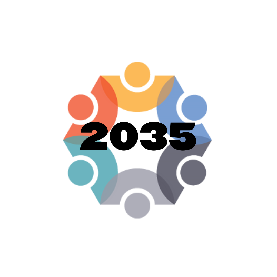 circle logo of people joining together with 2035 in the middle