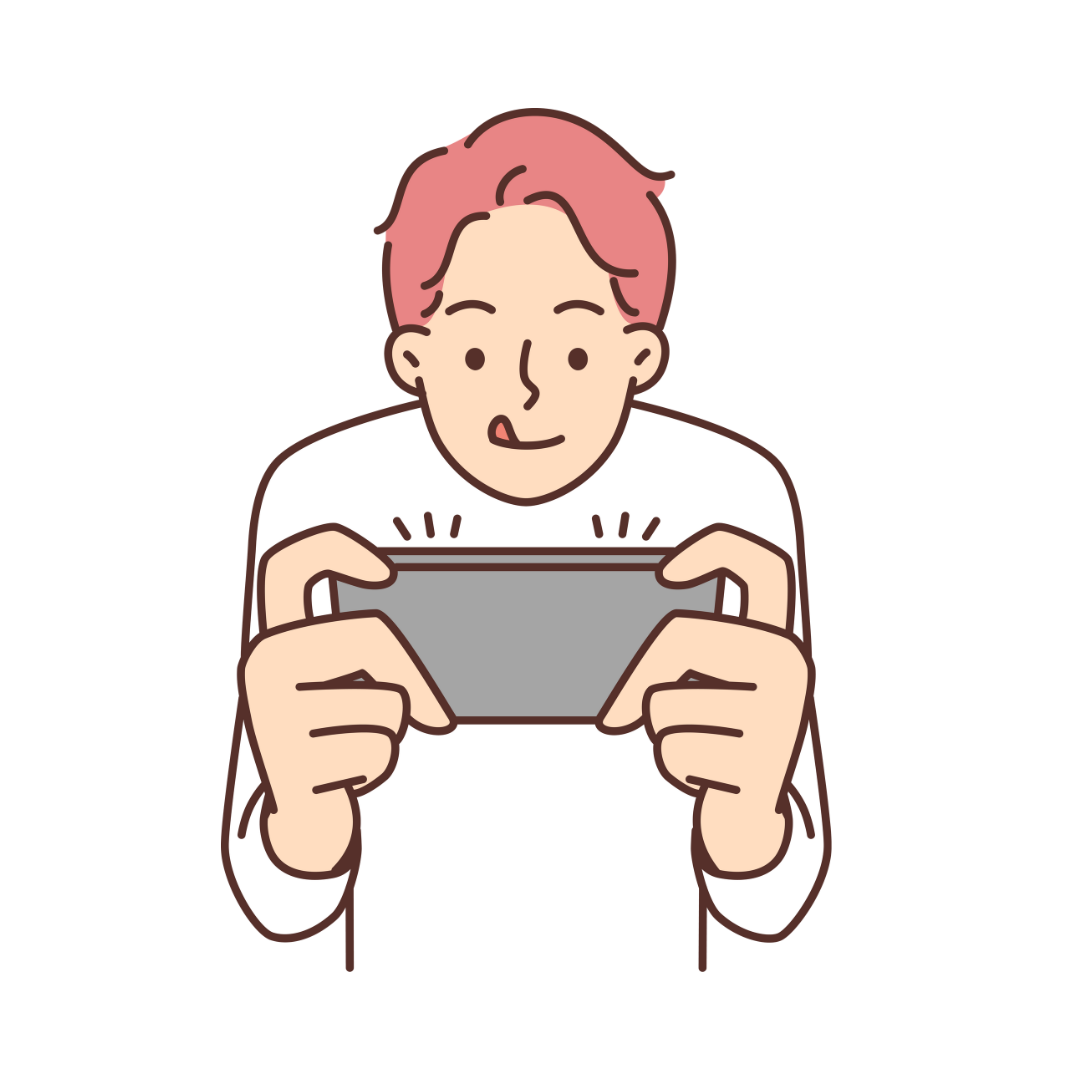 a boy with red hair playing a game on his phone