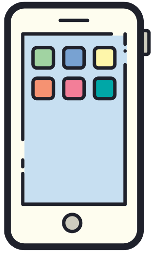white smartphone with six colorful apps